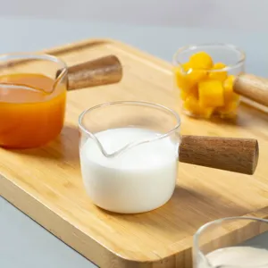 Japanischer Stil Hitzebeständiges Glas Kleines Milchkännchen Holzgriff Kaffeekrug Mini Soßenbecher