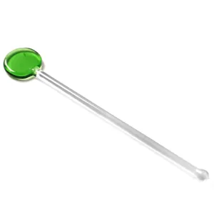 Heat resistant glass stirring rod for coffee juice and dessert long handle clear green top