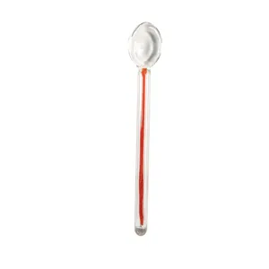 Korean style cute heat-resistant glass stirring spoon with red stripe for coffee milk dessert