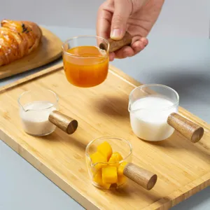 Japanische Art Glas Mini Milchkännchen mit Holzgriff kleine Soßentasse Kaffeekännchen