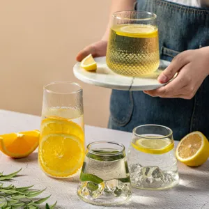 Set de tasses en verre style Japonais Fuji, verres transparents pour jus, eau et boissons froides.
