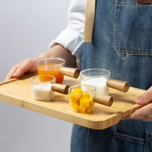 Japanischer Stil Mini Glas Milchkännchen mit Holzgriff kleine Saucentasse Kaffeekrug Set.