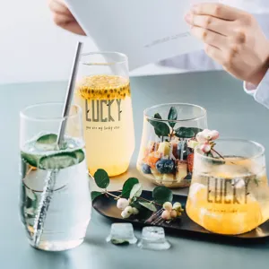 Nordic heat-resistant glass cup for home coffee, juice, and beer. Clear minimalist design.