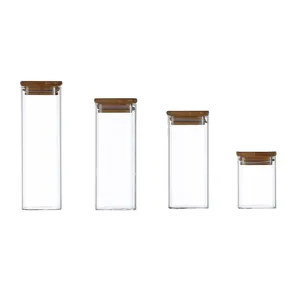 Transparente Glas-Vorratsgläser mit Bambusdeckel 4er Set für die Küche Aufbewahrung
