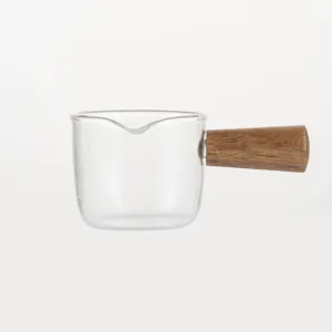 Klares Glas Milchkännchen mit Holzgriff Mini Kaffeemilch Gießkanne kleine Soßenboot