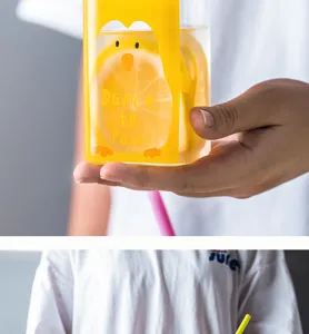 Children cute penguin square glass water cup heat resistant milk cup detail show case view