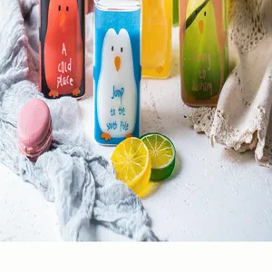 Detailed view of cute cartoon animal square glass cup with colorful prints for kids daily use.