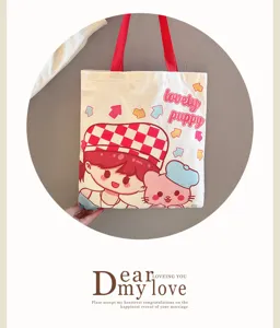 Canvas Tote Bag Casual Cute Cartoon Shoulder Bag for Women Large Capacity Commute