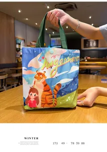 Original Cartoon Canvas Tote Bag Cute Tiger Print Handbag Large Capacity Daily Bag