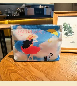 Canvas cosmetic bag portable zipper toiletry pouch summer illustration travel storage bag