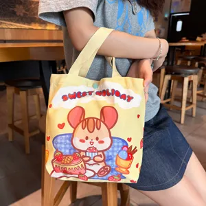 Cute cartoon canvas tote bag for women, stylish daily commuter lunch bag and handbag.