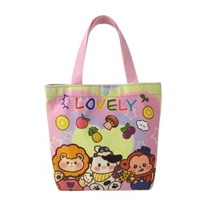 Cute cartoon canvas tote bag for women, stylish casual lunch bag with lovely graphic prints.