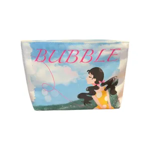Cute retro anime girl canvas cosmetic bag portable zipper travel makeup storage pouch