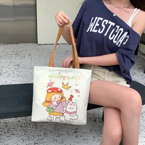 Cartoon Grafik DuPont Papier Tragetasche Für Damen Große Kapazität Casual Vintage Leinwand Schultertasche Doppelseitig Buch Tasche