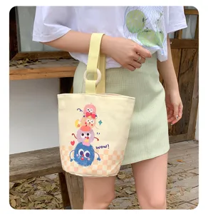 Cute cartoon canvas tote bag, large capacity daily commuter stylish handbag for women.