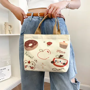 Simpatica borsa tote in tela con stampa cartoon da donna, borsa casual in stile giapponese.