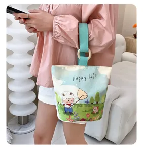canvas bucket bag casual handbag stylish small tote cute sheep print daily carry chic