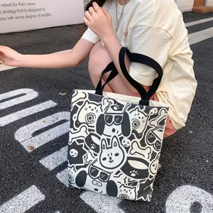 Original Niche Design Canvas Tote Bag for Women ins Style Large Capacity Cartoon Printed Shoulder Bag Student Shopping Tutoring Handbag