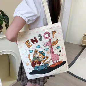 Suesse Cartoon Druck Segeltuch Tote Bag, grosse Kapazitaet Schulter Einkaufstasche.
