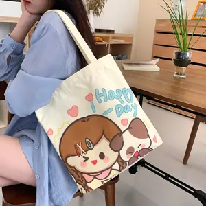 Lässige Damen-Segeltuchtasche, große Kapazität, Schultertasche mit niedlichem Cartoon-Druck.