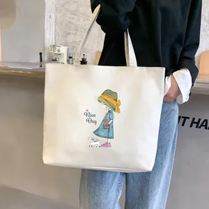 Women Oxford Cloth Tote Bag Cartoon Girl Printed Large Capacity Shoulder Bag Trendy Student Shopping Handbag Casual Daily