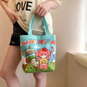Cute cartoon canvas tote bag for women, large capacity handbag for students and daily commuting work.