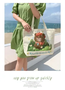 Canvas tote bag large capacity shoulder bag casual handbag for women spring daily use
