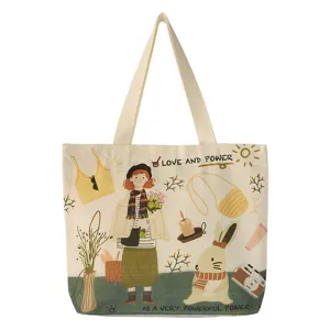 Canvas tote bag for women cute original illustration large capacity shoulder handbag everyday