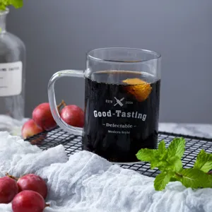 Nordic thick high temperature resistant glass mug with handle for juice, tea and beer.