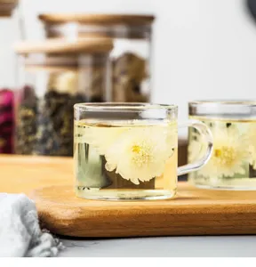 Heat-resistant glass tea cup with handle, clear borosilicate glass kung fu tea tasting cup