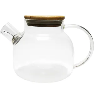 Clear glass teapot with wooden lid, heat-resistant borosilicate glass loose leaf tea maker