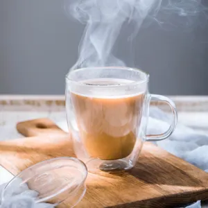 Kreative Doppelwand Glas Kaffeetasse mit Deckel und Henkel hitzebeständig Teetasse