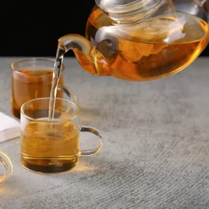 Théière en verre résistante à la chaleur avec filtre, idéale pour le thé en vrac.