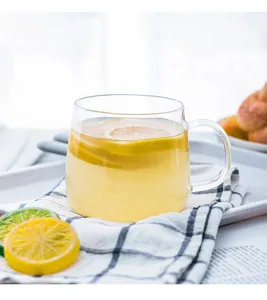 Clear heat-resistant glass mug with handle for coffee tea milk breakfast Nordic minimalist style detail
