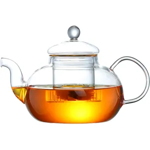 Théière en verre transparent avec filtre et couvercle, théière résistante à la chaleur.