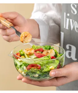Clear glass bowl with pouring spout heat resistant small bowl for salad baking