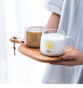 Clear heat-resistant glass coffee mug with handle Nordic style breakfast milk cup set