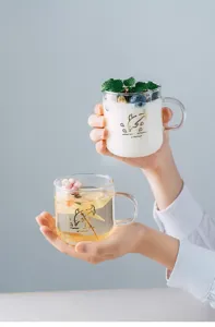 Clear glass mug with handle heat-resistant coffee cup creative juice drinking cup view 1