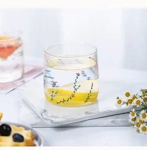 Klares Glas mit feinem Blumenmuster, hitzebeständiges Gläser-Set für Milch, Joghurt und Kaffee.