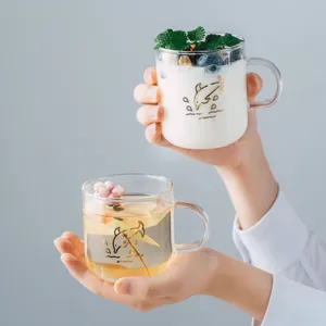 Japanese Style High Borosilicate Glass Water Cup Heat Resistant Mug With Handle Dolphin Fish Pattern Creative Juice Coffee Mug