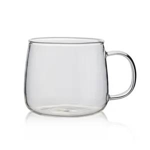Clear glass coffee mug heat resistant transparent cup with handle for breakfast milk tea