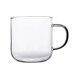 Clear glass coffee mug with handle, heat resistant tea cup for office and home use, juice cup.