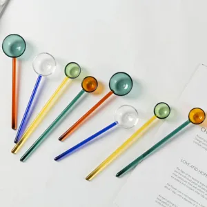 Kleurrijke transparante glazen lepel lange handvat hittebestendige koffieroerlepel
