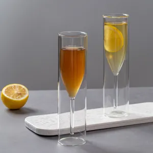 Bicchiere champagne trasparente doppia parete articolo in vetro creativo per bar feste e cocktail.