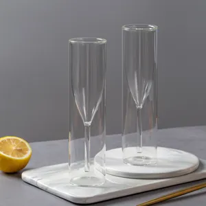 Set di flûte da champagne in vetro a doppia parete trasparenti per festa e bar elegante