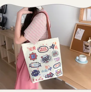 Grosse kapazitat segeltuch tasche fur damen, lachsamer schultertasche mit niedlichen drucken.