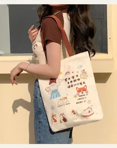 Segeltuch Umhängetasche für Damen Studenten große Kapazität süßer Cartoon Print Shopper Bag.