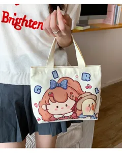 Borsa tote in tela di cartoni animati carini da donna, borsa casual per il lavoro e la spesa.