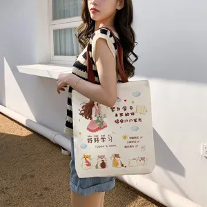 Grosse Kapazitaet Segeltuch Tragetasche fuer Damen Student, laessige Schulterbuechertasche.