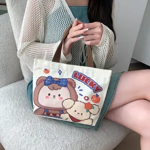 Borsa tote in tela di cartone animato carina per donna borsa da pranzo per il lavoro vista principale